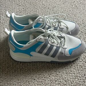 adidas Light Gray and Blue Mesh Suede Runner Sneakers